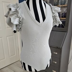 Express Brand Body Suit in light Sage Green with Ruffle Sleeves - M